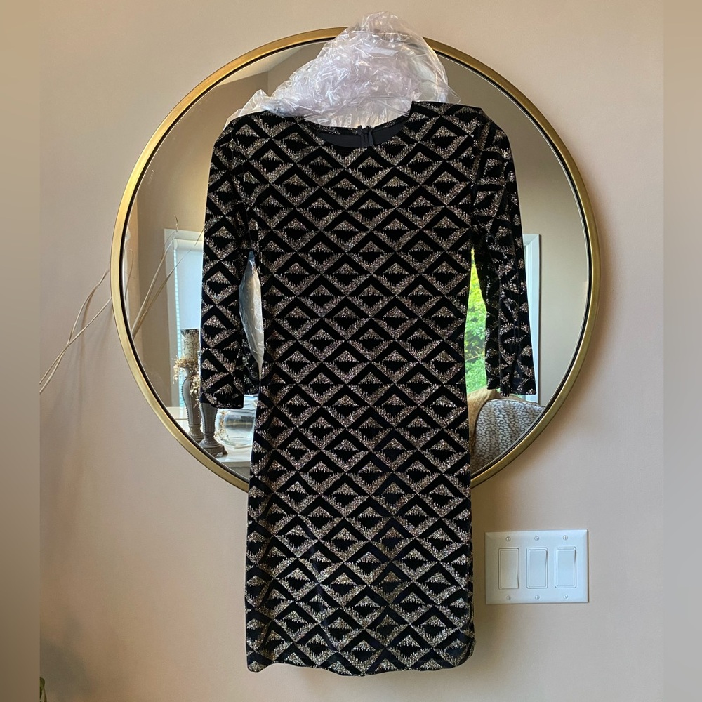 NWT BRIAN LICHTENBERG GEO GLITTER VELVET DRESS